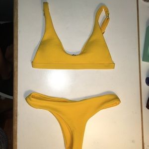 Zaful Low Waisted Padded Scoop Bikini Set - Yellow